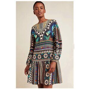 Farm Rio X Anthropologie Carlotta Long Sleeve Mini Tunic Dress Abstract XS